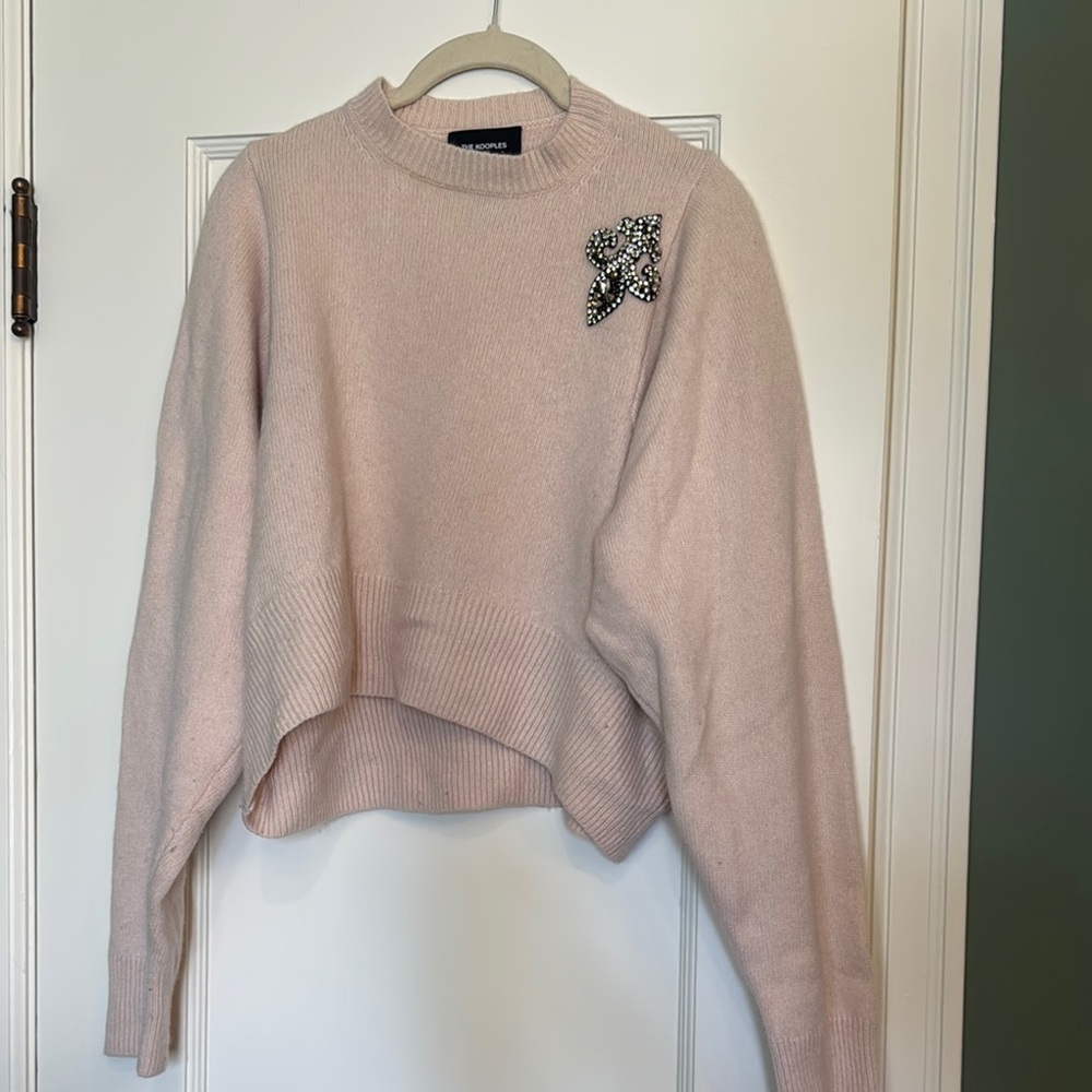 100% Cashmere Pink Sweater with Embellished Detail